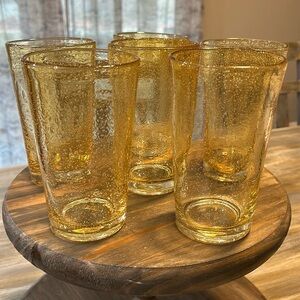 Bubble Seeded Glass Amber Gold Tumblers Glasses 16 oz Set of 6